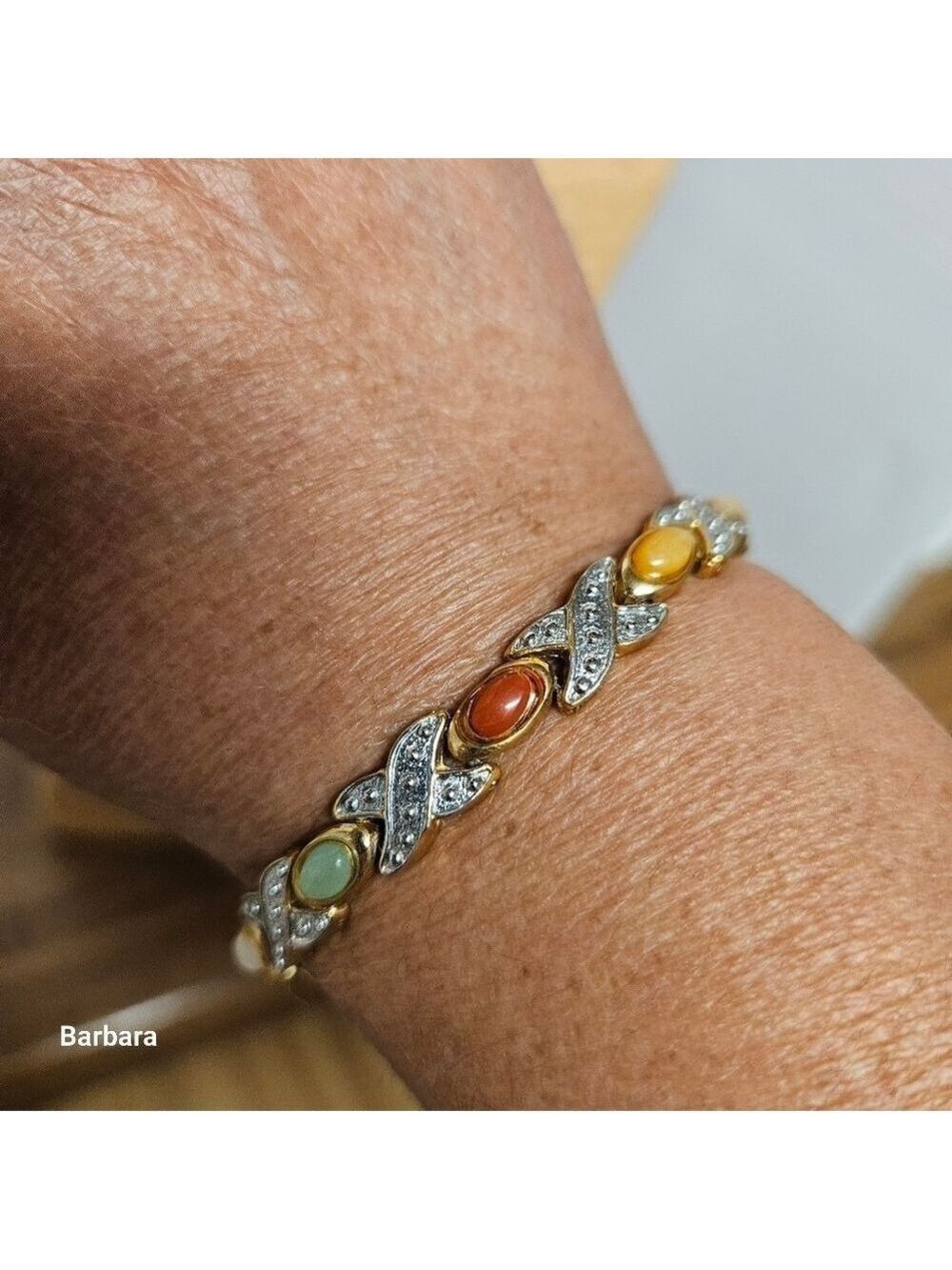 Sisto-X Glass Gems & Crystal Gold/Silver-tone Magnetic Bracelet